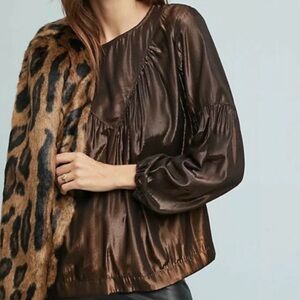 ANTHROPOLOGIE AMADI MERRY METALLIC LUREX BLOUSE TOP BRONZE